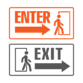 The infographic shows an enter and exit sign.