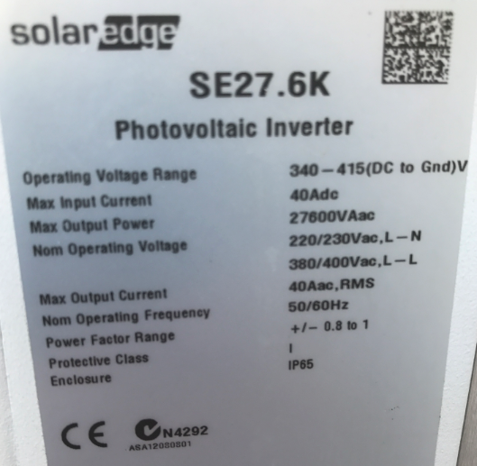 Image of the solaredge inverter label 