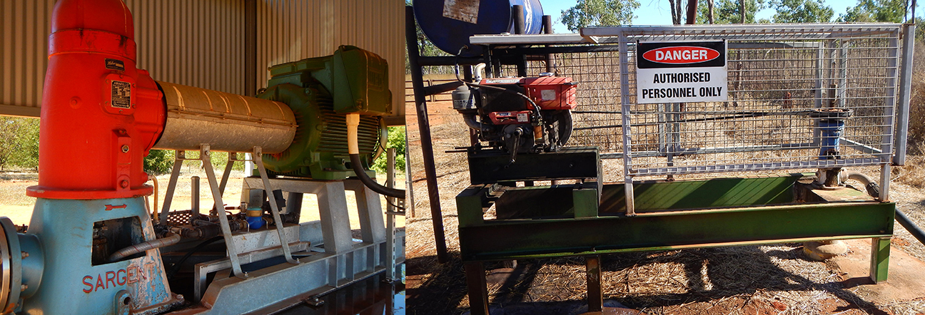 The image shows two examples of bore pumps fitted with guards. (Source: Dept. of Environment Parks and Water Security)