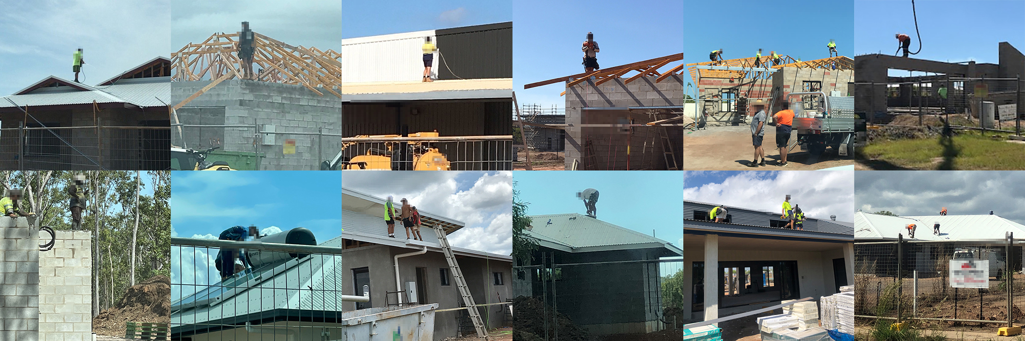 The a composite of 12 images showing non-compliance issues of workers working at height.