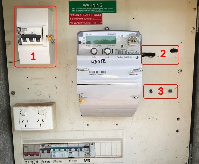 The image shows a non-compliant meter board.