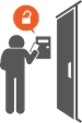 This infographic shows a person unlocking a door using a swipe card