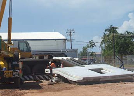 Image shows the eleven precast concrete panels on the ground