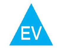 Image shows a blue triangle with the white letters E and V in capital letters.