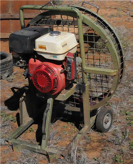 Image shows an air inflation fan commonly used to inflate hot air balloons