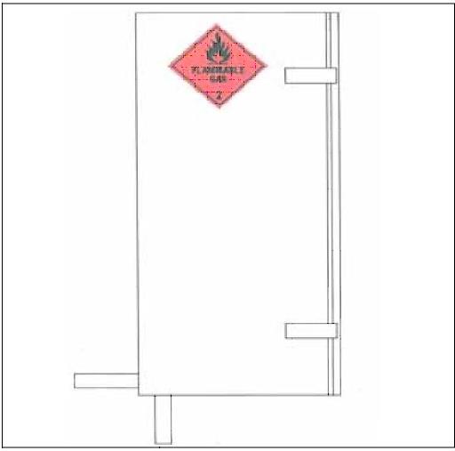 Drawing of a gas cabinet showing the side and bottom vents 