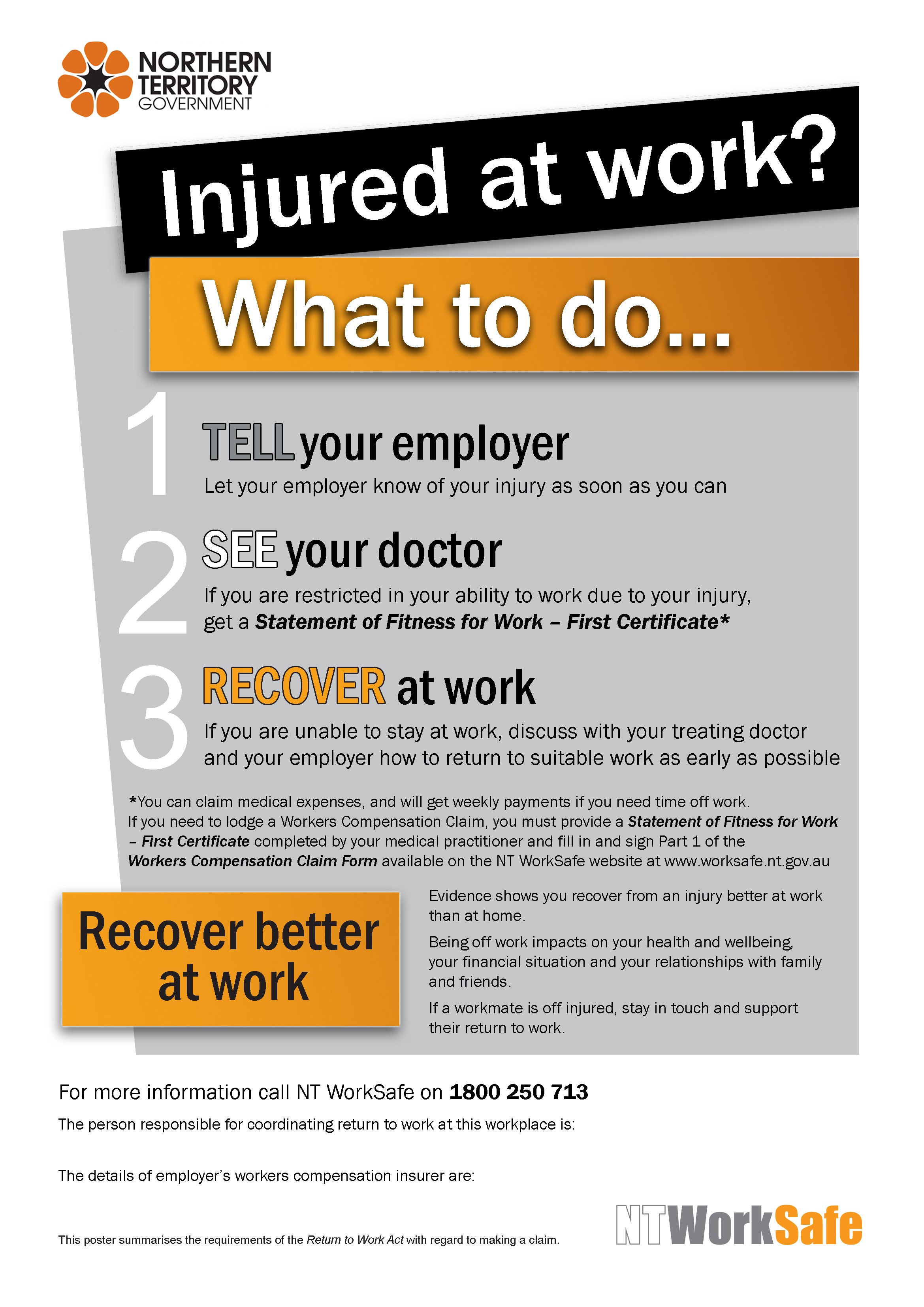 Injured At Work Poster NT WorkSafe