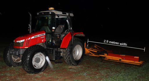 The tractor involved in the incident. The outer turf decks were 2.9 metres wide.