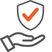 This infographic shows an upturn hand below a shield shape that contains a tick symbol.
