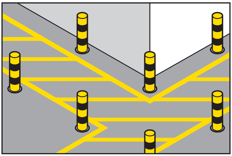 Image of walkway marked with lines and bollards Walkway marked with lines and bollards