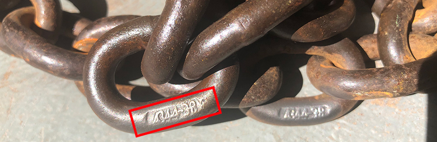 Image 1: The 4344-38 identification marking on this chain means it complies with Australian Standard 4344 and has a 3.8 tonne capacity. Image 1: The 4344-38 identification marking on this chain means it complies with Australian Standard 4344 and has a 3.8 tonne capacity.