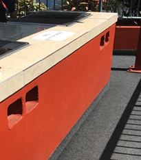 Image 1: Ventilation points at the top still of the compartment still allowed gas to accumulate at the bottom. The image shows the inbuilt gas barbecue from incident one and how the ventilation points have been built at the top of the enclosed compartment. This may have allowed gas the build up at the base of the compartment.